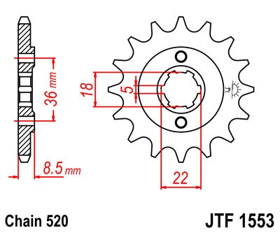 Řetězové kolečko JT JTF 1553-14 14 zubů, 520 - Obrázek 2