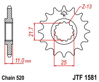Řetězové kolečko JT JTF 1581-17 17 zubů, 520 - Obrázek 2