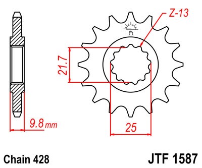 Řetězové kolečko JT JTF 1587-19 19 zubů, 428 - Obrázek 2