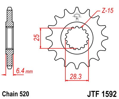 Řetězové kolečko JT JTF 1592-15 15 zubů, 520 - Obrázek 2