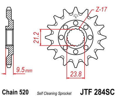 Řetězové kolečko JT JTF 284-13SC 13 zubů, 520 Samočistící, Nízká hmotnost - Obrázek 2