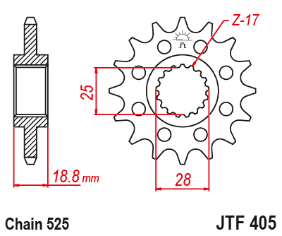 Řetězové kolečko JT JTF 405-20 20 zubů, 525 - Obrázek 2