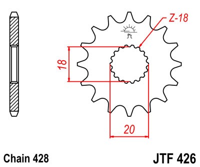 Řetězové kolečko JT JTF 426-15 15 zubů, 428 - Obrázek 2