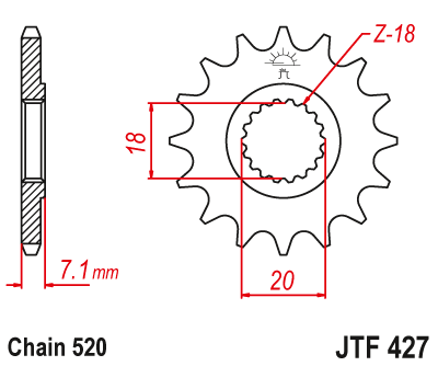 Řetězové kolečko JT JTF 427-13 13 zubů, 520 - Obrázek 2