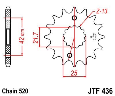 Řetězové kolečko JT JTF 436-16 16 zubů, 520 - Obrázek 2