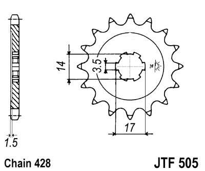 Řetězové kolečko JT JTF 505-15 15 zubů, 428 - Obrázek 2