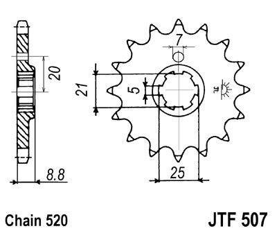 Řetězové kolečko JT JTF 507-13 13 zubů, 520 - Obrázek 2