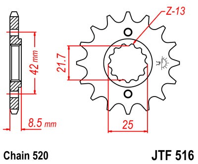 Řetězové kolečko JT JTF 516-13 13 zubů, 520 - Obrázek 2