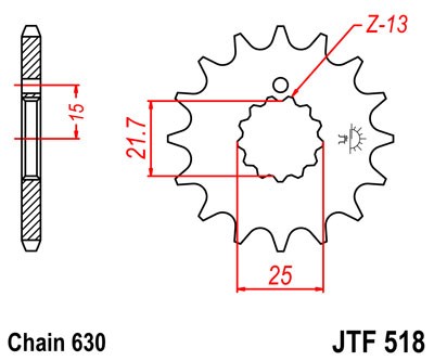 Řetězové kolečko JT JTF 518-14 14 zubů, 630 - Obrázek 2
