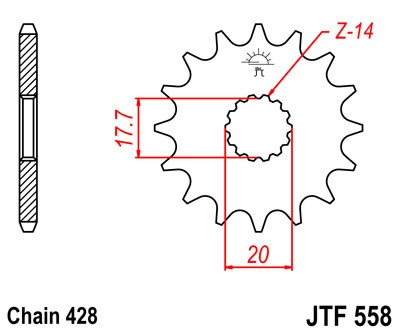 Řetězové kolečko JT JTF 558-20 20 zubů, 428 - Obrázek 2