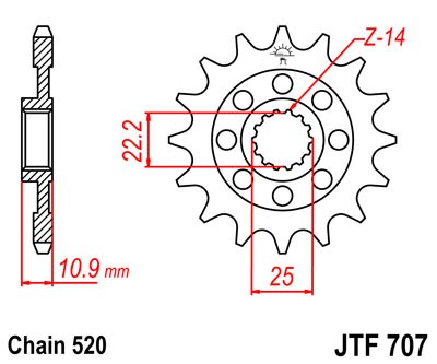 Řetězové kolečko JT JTF 707-16 16 zubů, 520 - Obrázek 2