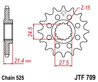 Řetězové kolečko JT JTF 709-15 15 zubů, 525 - Obrázek 2