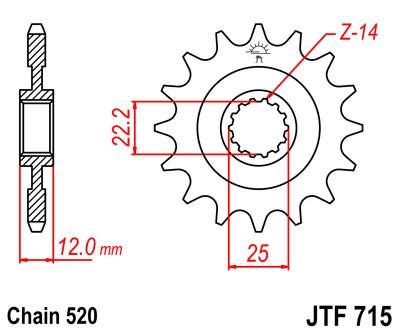 Řetězové kolečko JT JTF 715-13 13 zubů, 520 - Obrázek 2