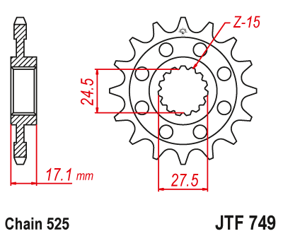 Řetězové kolečko JT JTF 749-16 16 zubů, 525 - Obrázek 2