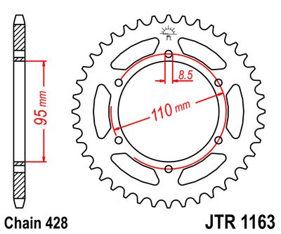 Řetězová rozeta JT JTR 1163-45 45 zubů, 428 - Obrázek 2