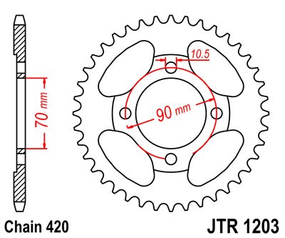 Řetězová rozeta JT JTR 1203-42 42 zubů, 420 - Obrázek 2