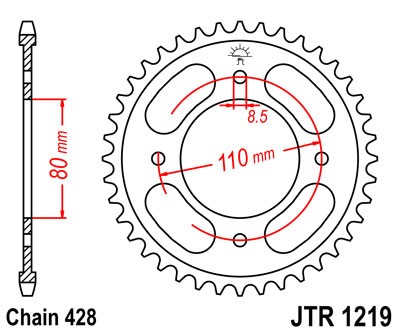 Řetězová sada D.I.D Chain - stříbrný řetěz 428 D, netěsněný, kolečko JT, rozeta JT pro HONDA CBF 125 2009-2013 - Obrázek 6