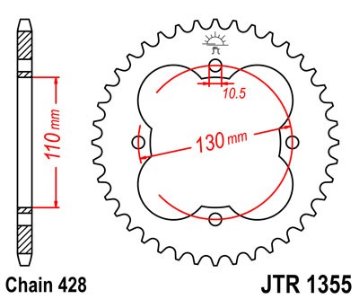 Řetězová rozeta JT JTR 1355-48 48 zubů, 428 - Obrázek 2