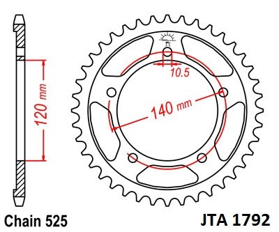 Hliníková řetězová rozeta JT JTA 1792-43 43 zubů, 525 - Obrázek 2
