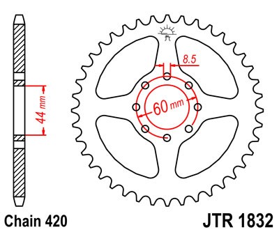 Řetězová rozeta JT JTR 1832-52 52 zubů, 420 - Obrázek 2