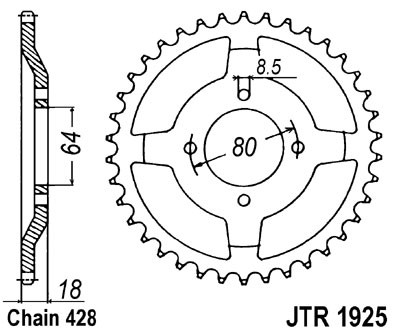 Řetězová rozeta JT JTR 1925-47 47 zubů, 428 - Obrázek 2