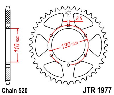 Řetězová rozeta JT JTR 1977-45 45 zubů, 520 - Obrázek 2