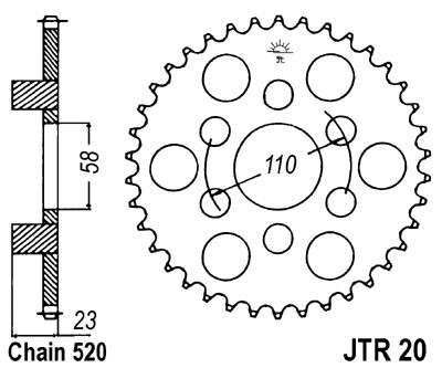 Řetězová rozeta JT JTR 20-41 41 zubů, 520 - Obrázek 2