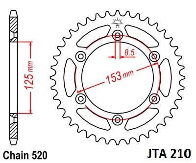 Hliníková řetězová rozeta JT JTA 210-46 46 zubů, 520 - Obrázek 2