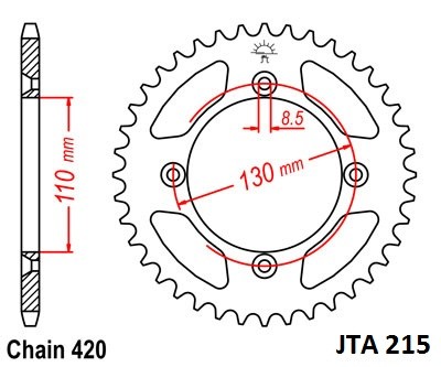 Hliníková řetězová rozeta JT JTA 215-56 56 zubů, 420 - Obrázek 2