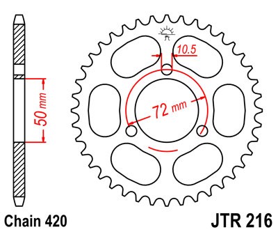 Řetězová rozeta JT JTR 216-45 45 zubů, 420 - Obrázek 2
