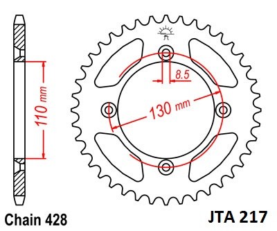 Hliníková řetězová rozeta JT JTA 217-50 50 zubů, 428 - Obrázek 2