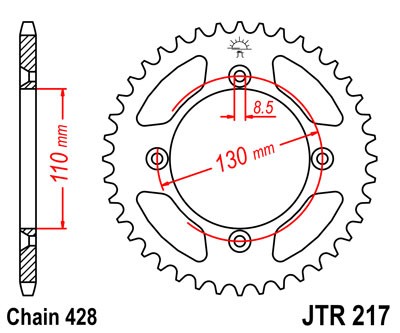 Řetězová rozeta JT JTR 217-49 49 zubů, 428 - Obrázek 2