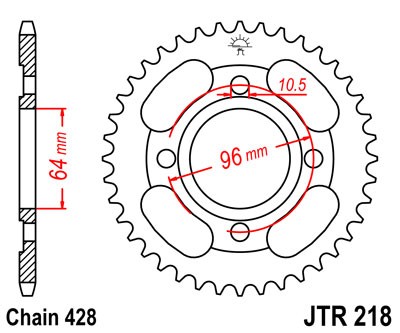 Řetězová rozeta JT JTR 218-44 44 zubů, 428 - Obrázek 2