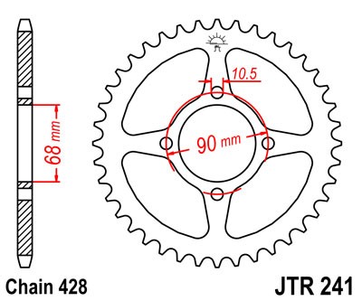 Řetězová rozeta JT JTR 241-45 45 zubů, 428 - Obrázek 2