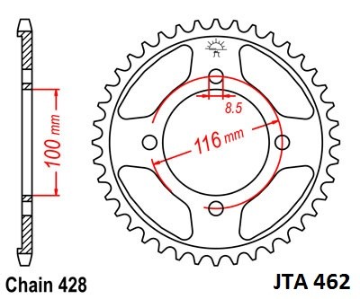 Hliníková řetězová rozeta JT JTA 462-51 51 zubů, 428 - Obrázek 2