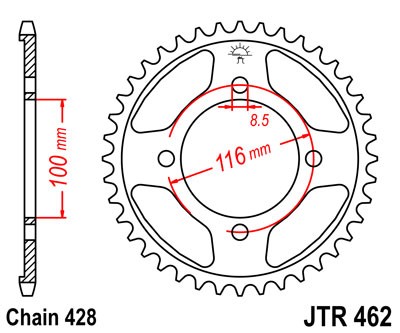 Řetězová rozeta JT JTR 462-50 50 zubů, 428 - Obrázek 2