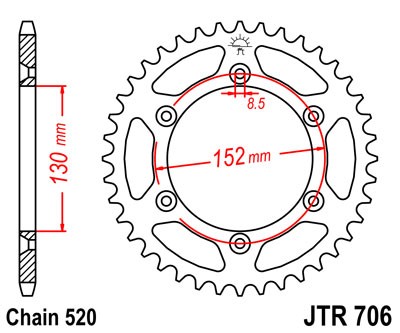Řetězová rozeta JT JTR 706-46 46 zubů, 520 - Obrázek 2