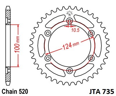 Hliníková řetězová rozeta JT JTA 735-37BLK 37 zubů, 520 černá - Obrázek 2