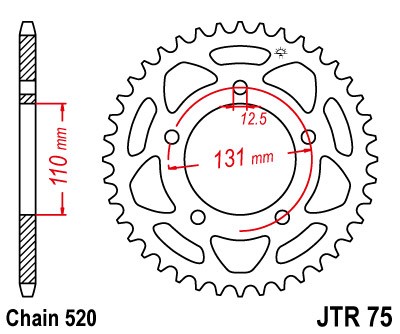 Řetězová rozeta JT JTR 75-45 45 zubů, 520 - Obrázek 2