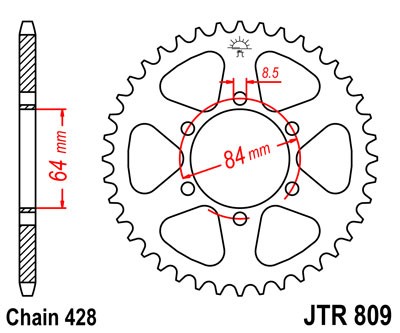 Řetězová rozeta JT JTR 809/2-45 45 zubů, 428 - Obrázek 2