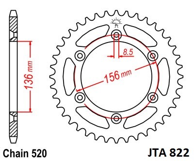 Hliníková řetězová rozeta JT JTA 822-50 50 zubů, 520 - Obrázek 2