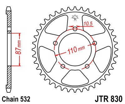 Řetězová rozeta JT JTR 830-46 46 zubů, 532 - Obrázek 2