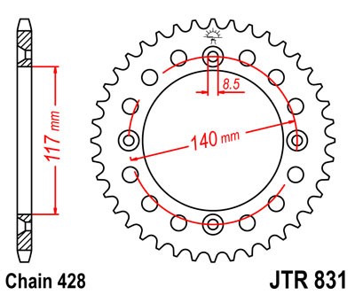 Řetězová rozeta JT JTR 831-46 46 zubů, 428 - Obrázek 2