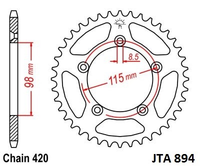 Hliníková řetězová rozeta JT JTA 894-50 50 zubů, 420 - Obrázek 2