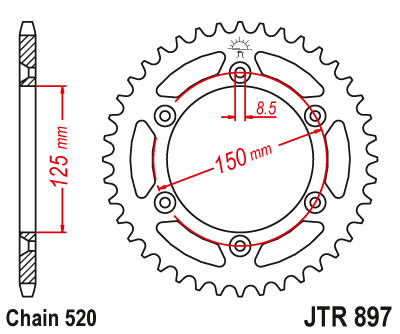 Řetězová sada EK - černý řetěz 520 MVXZ, X-kroužek, kolečko JT pogumované, rozeta JT pro HUSQVARNA Svartpilen 701 2019-2020 - Obrázek 5