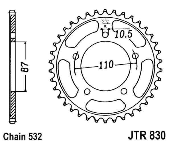 Řetězová rozeta JT JTR 830-45 45 zubů, 532 - Obrázek 2